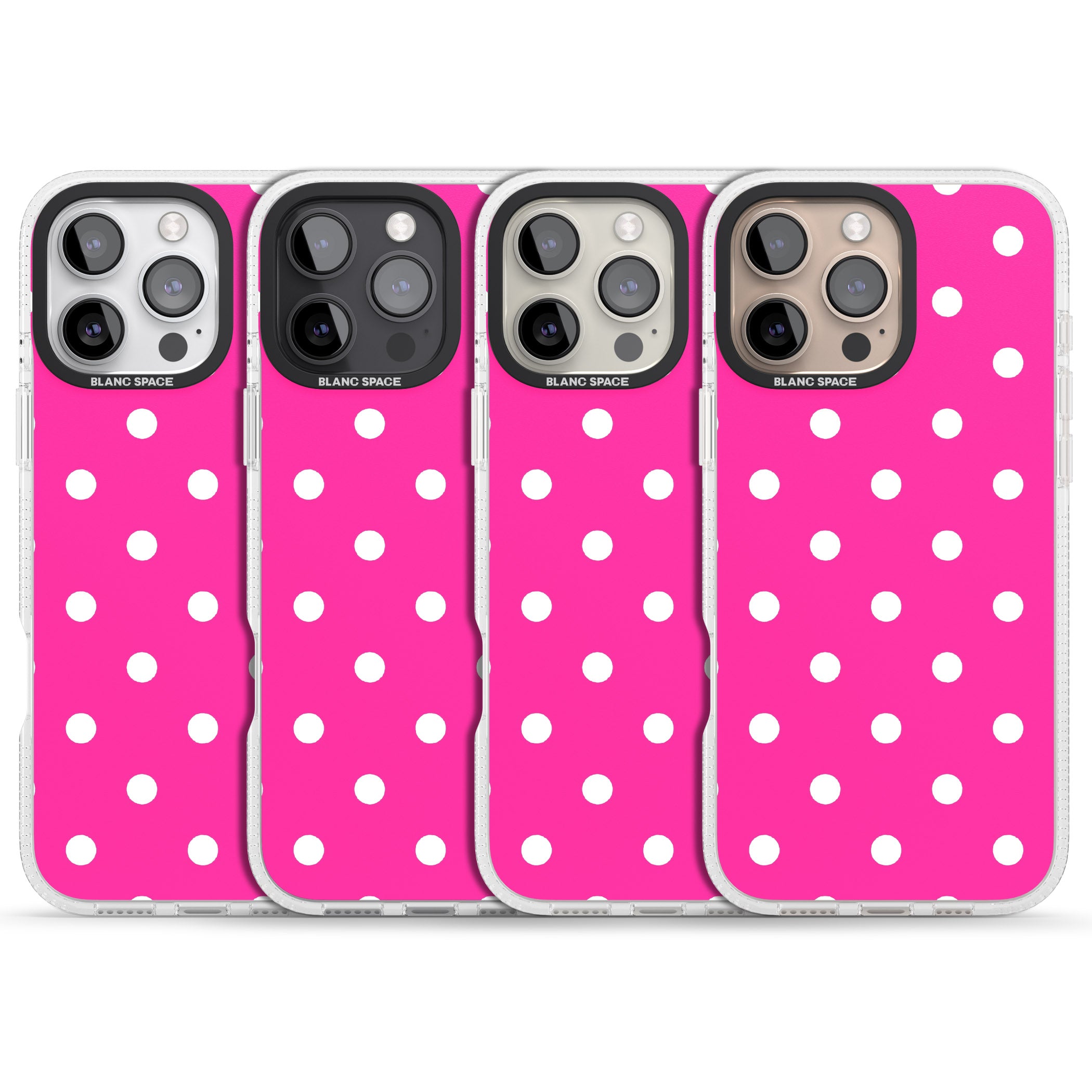 Pink Polka Dot iPhone 16 Pro Max / 16 Pro Clear Case Impact Air - Blanc Space