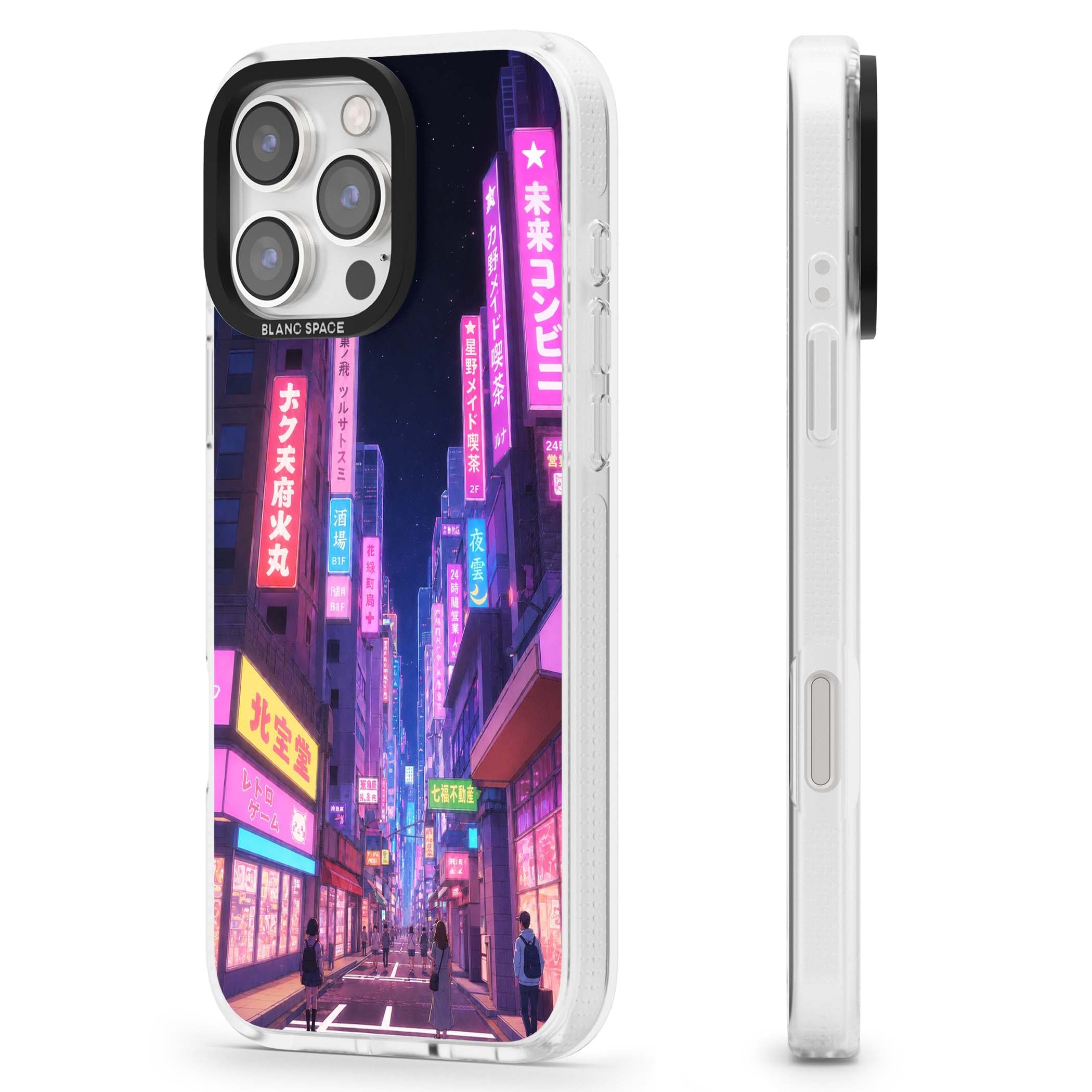 Shibuya At Night Japanese neon city iPhone case featuring glowing kanji signs, pink storefronts and a Tokyo street at n | Clear Case Impact Air case for iPhone 16 Pro, iPhone 16 Pro Max