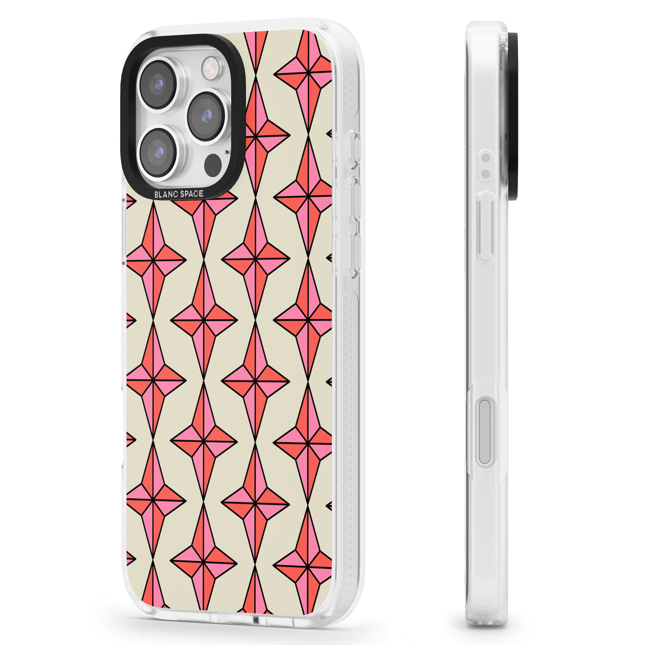 Rose Stars Pattern iPhone 16 Pro Max / 16 Pro Clear Case Impact Air - Blanc Space