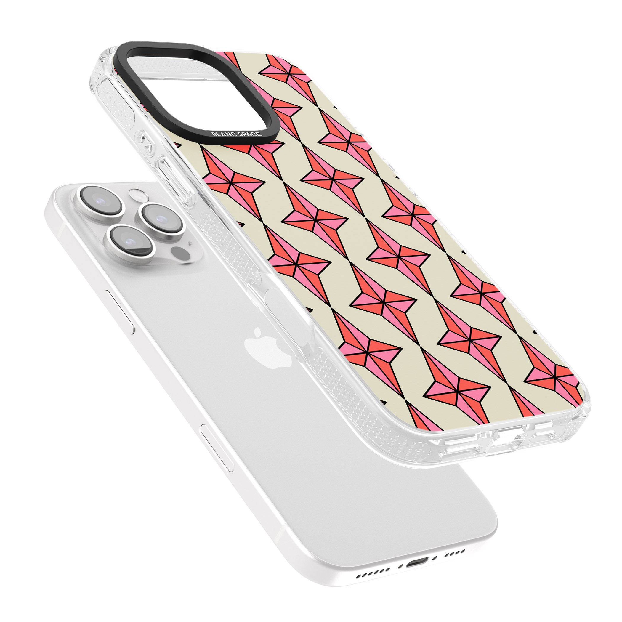 Rose Stars Pattern iPhone 16 Pro Max / 16 Pro Clear Case Impact Air - Blanc Space