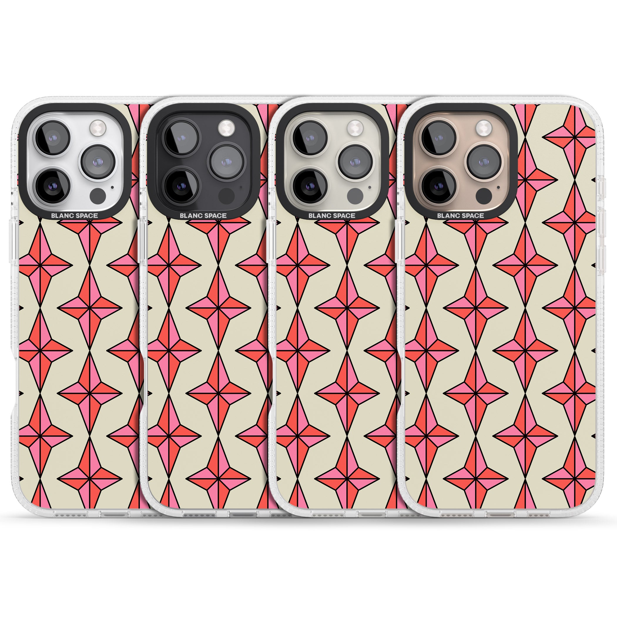 Rose Stars Pattern iPhone 16 Pro Max / 16 Pro Clear Case Impact Air - Blanc Space