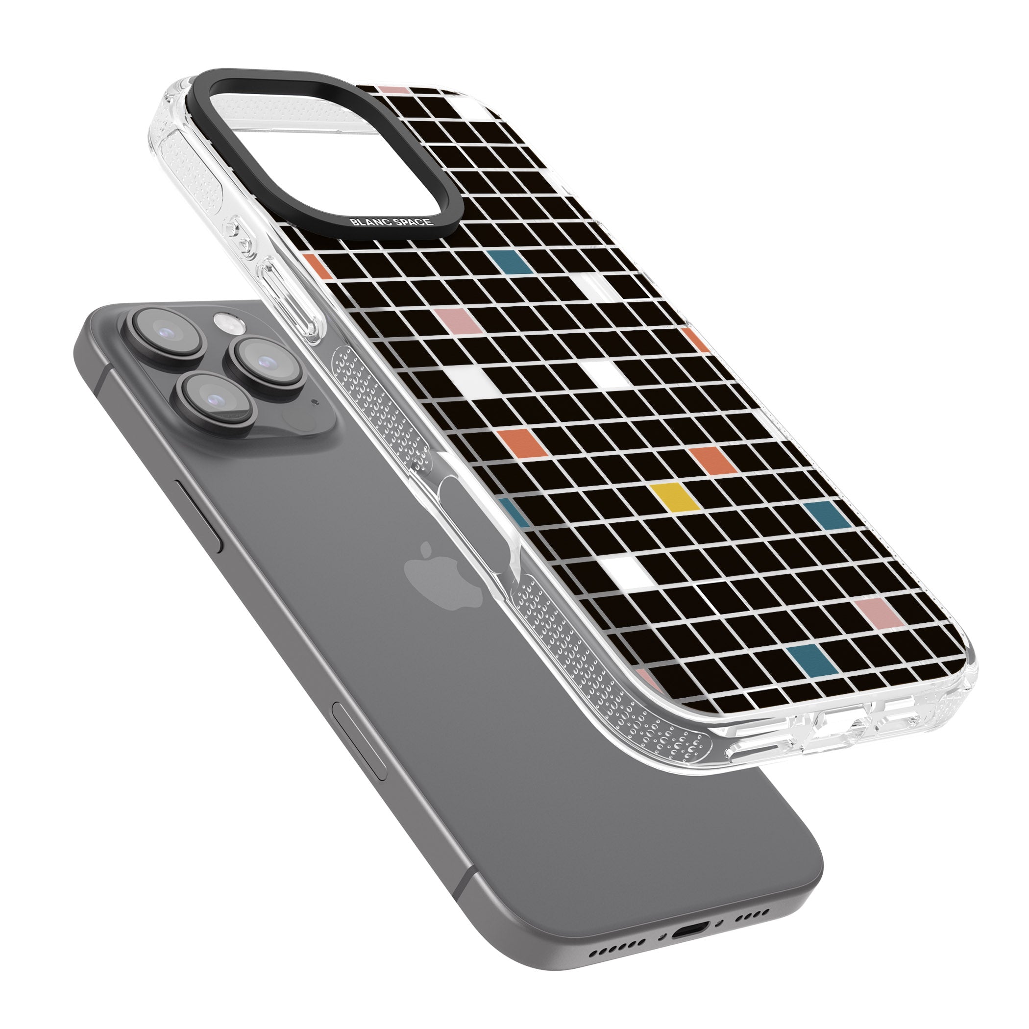 Earthtone Black Geometric Grid iPhone 16 Pro Max / 16 Pro Clear Case Impact Air - Blanc Space