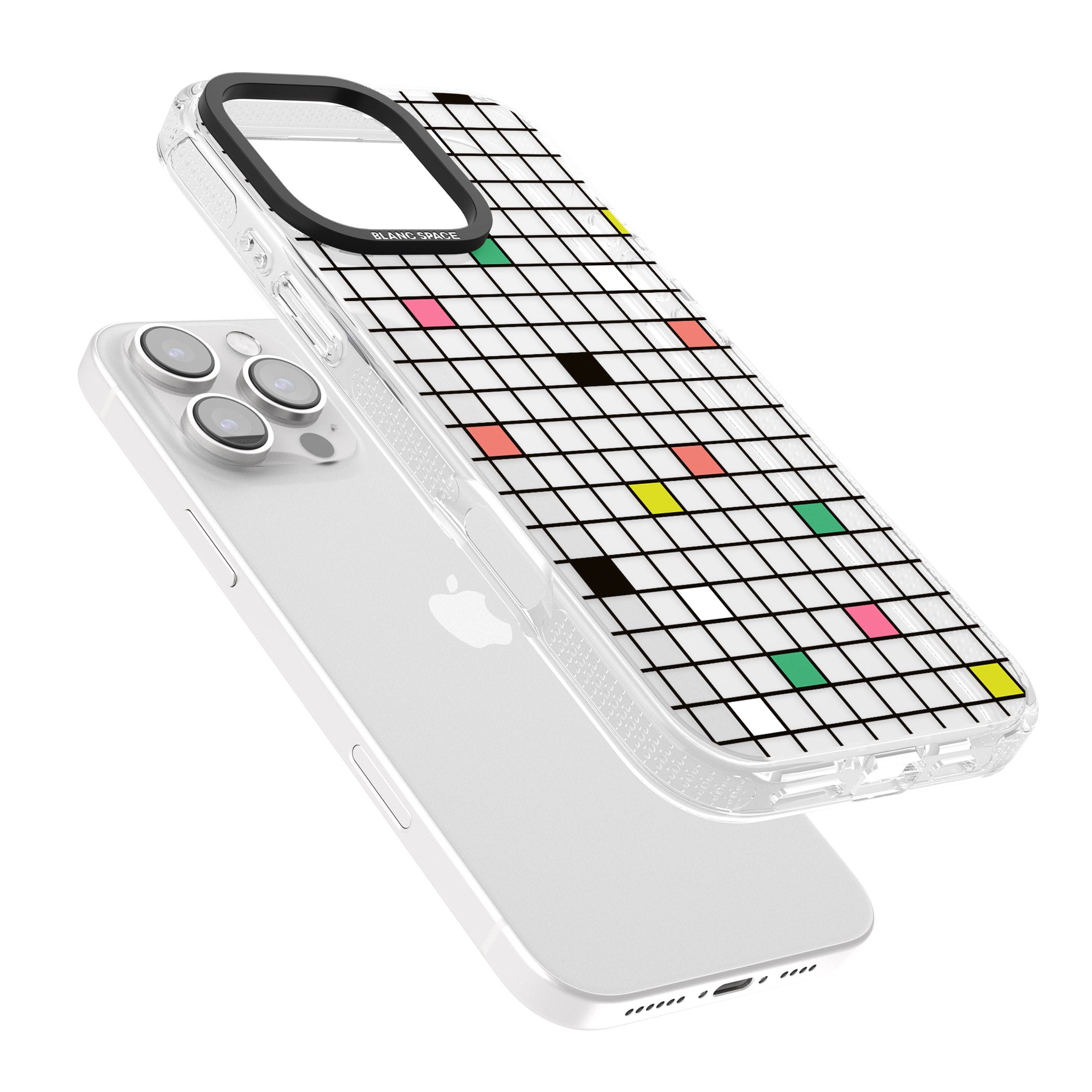 Vibrant Clear Geometric Grid iPhone 16 Pro Max / 16 Pro Clear Case Impact Air - Blanc Space