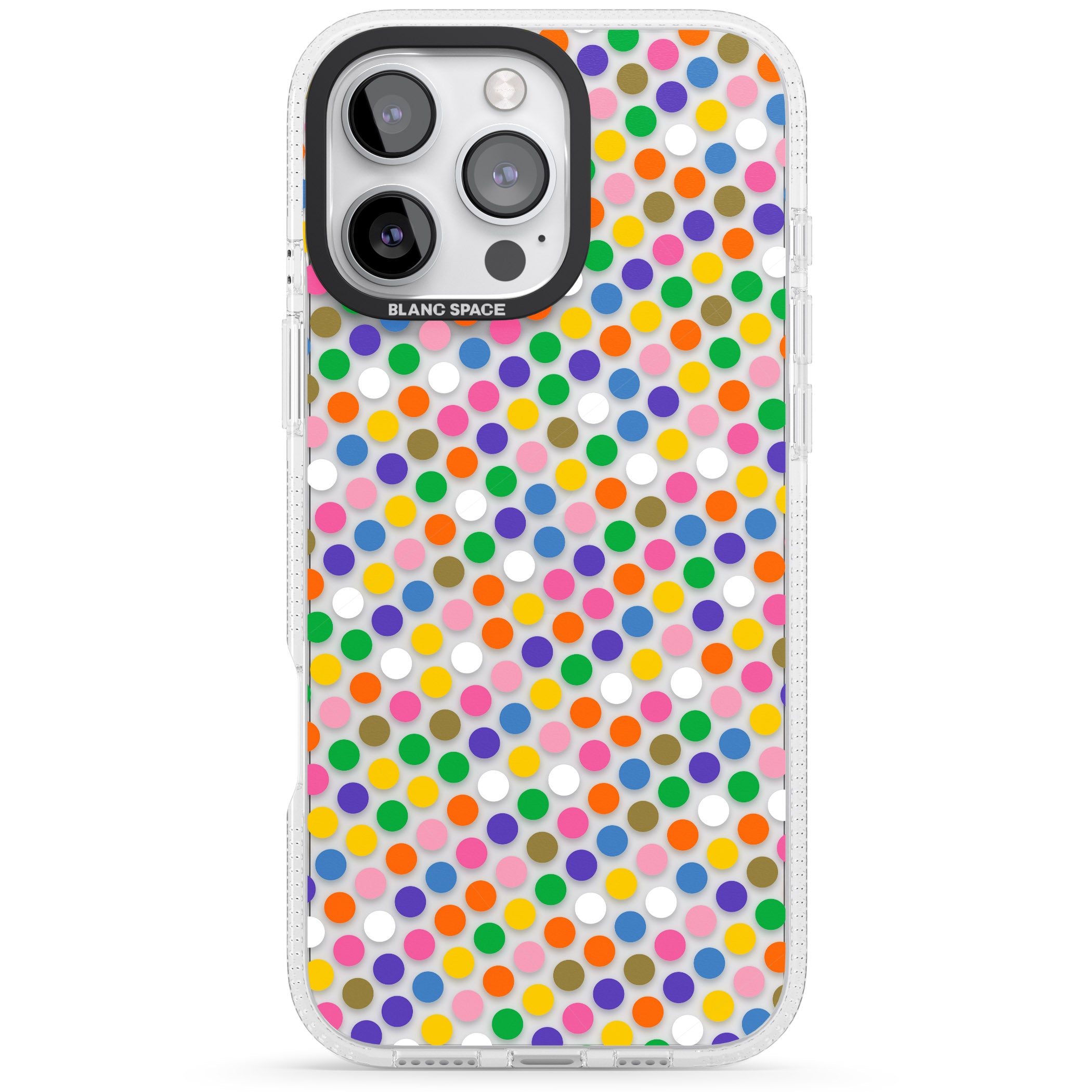 Multicolour Polka-dot Fiesta iPhone 16 Pro Max / 16 Pro Clear Case Impact Air - Blanc Space