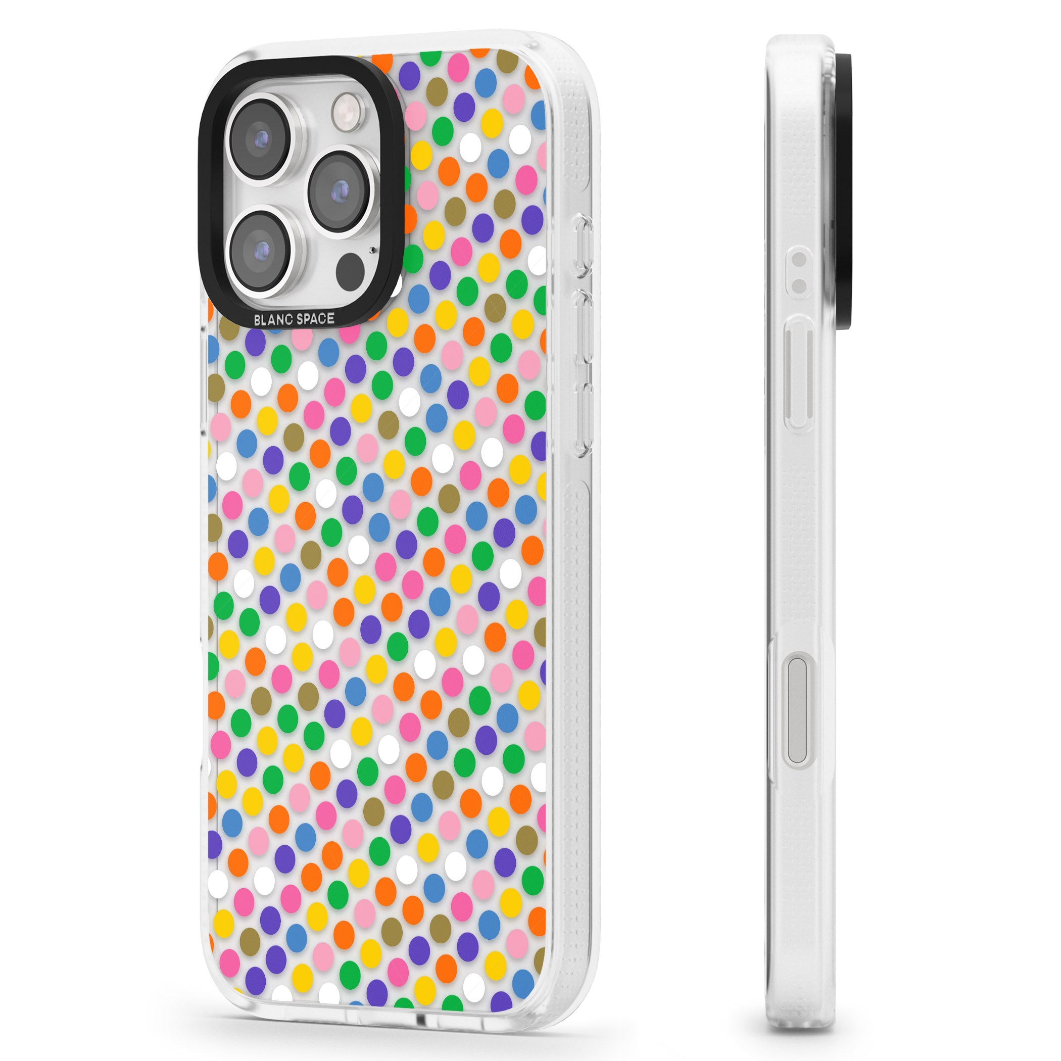 Multicolour Polka-dot Fiesta iPhone 16 Pro Max / 16 Pro Clear Case Impact Air - Blanc Space