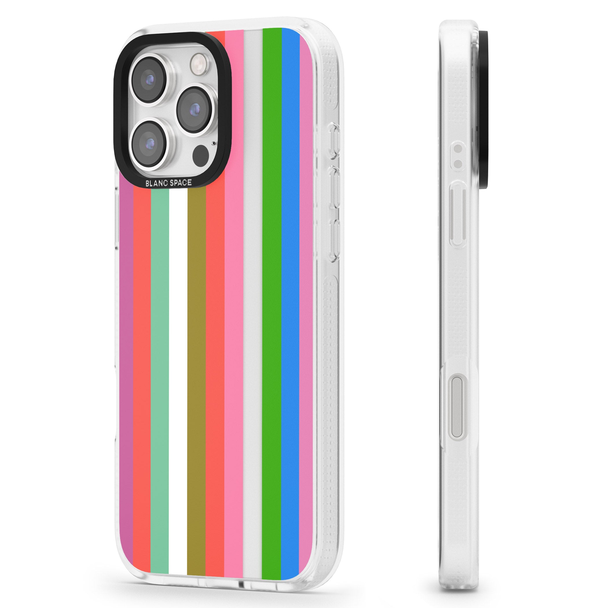 Vibrant Stripes iPhone 16 Pro Max / 16 Pro Clear Case Impact Air - Blanc Space