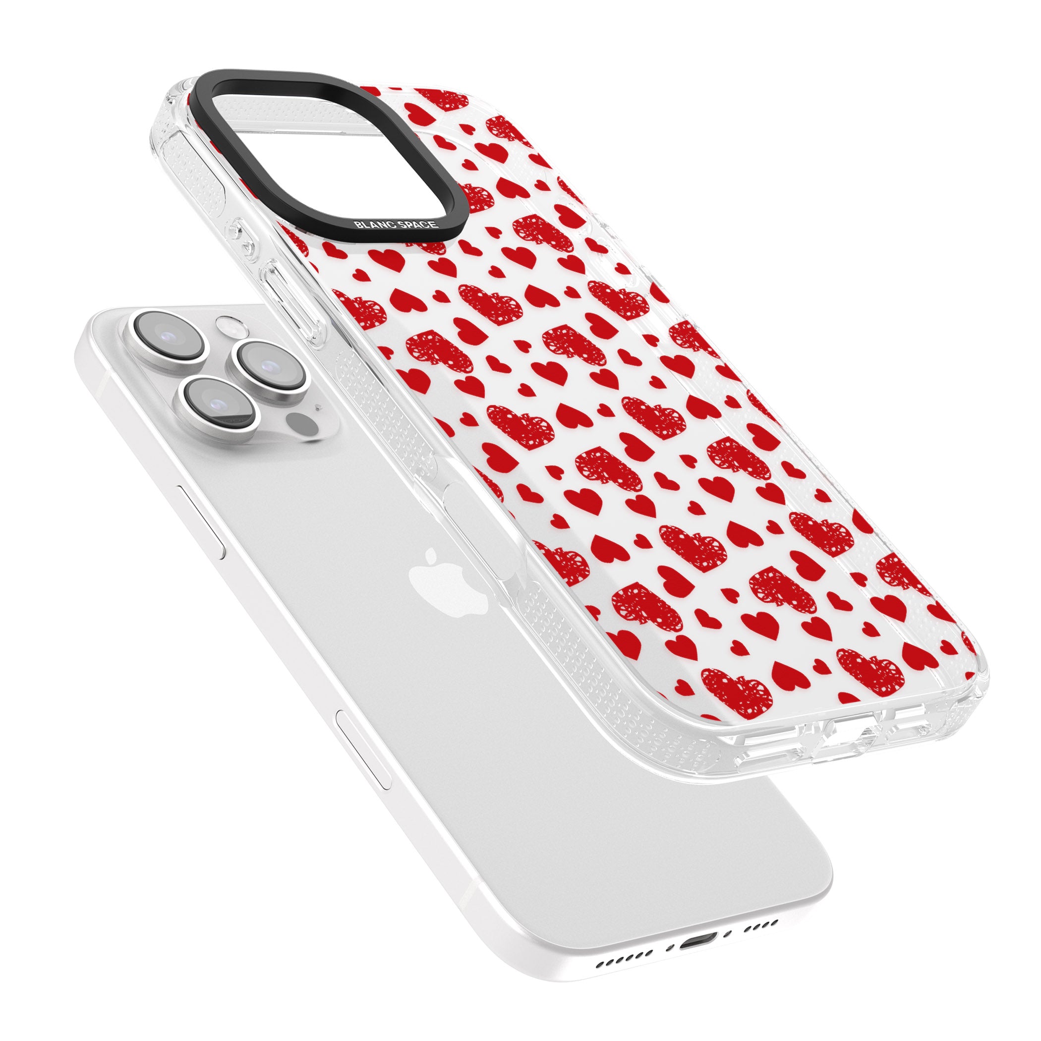 Sketched Heart Pattern iPhone 16 Pro Max / 16 Pro Clear Case Impact Air - Blanc Space
