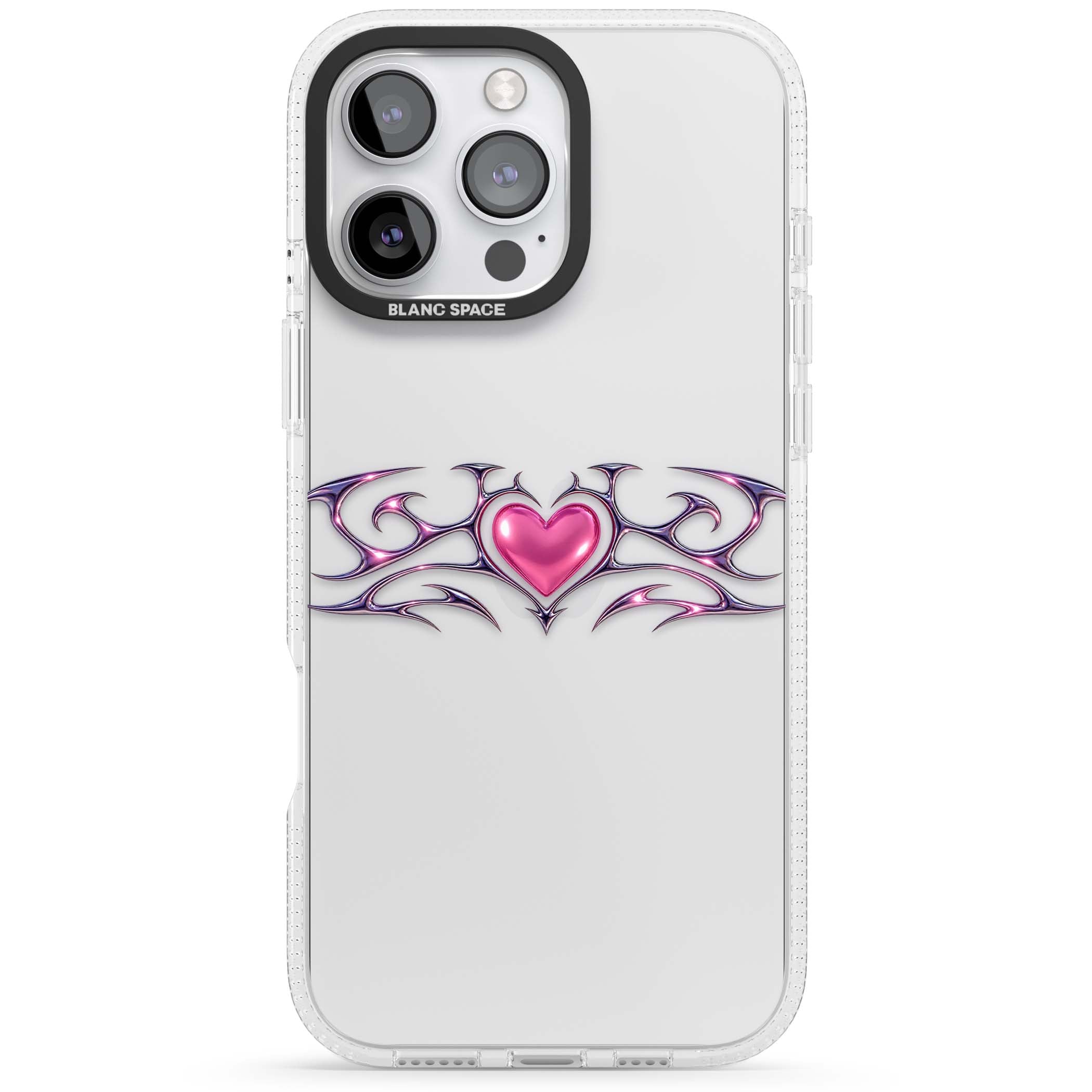Pink Chrome Heart y2k iPhone case | Clear Case Impact Air case for iPhone 16 Pro, iPhone 16 Pro Max