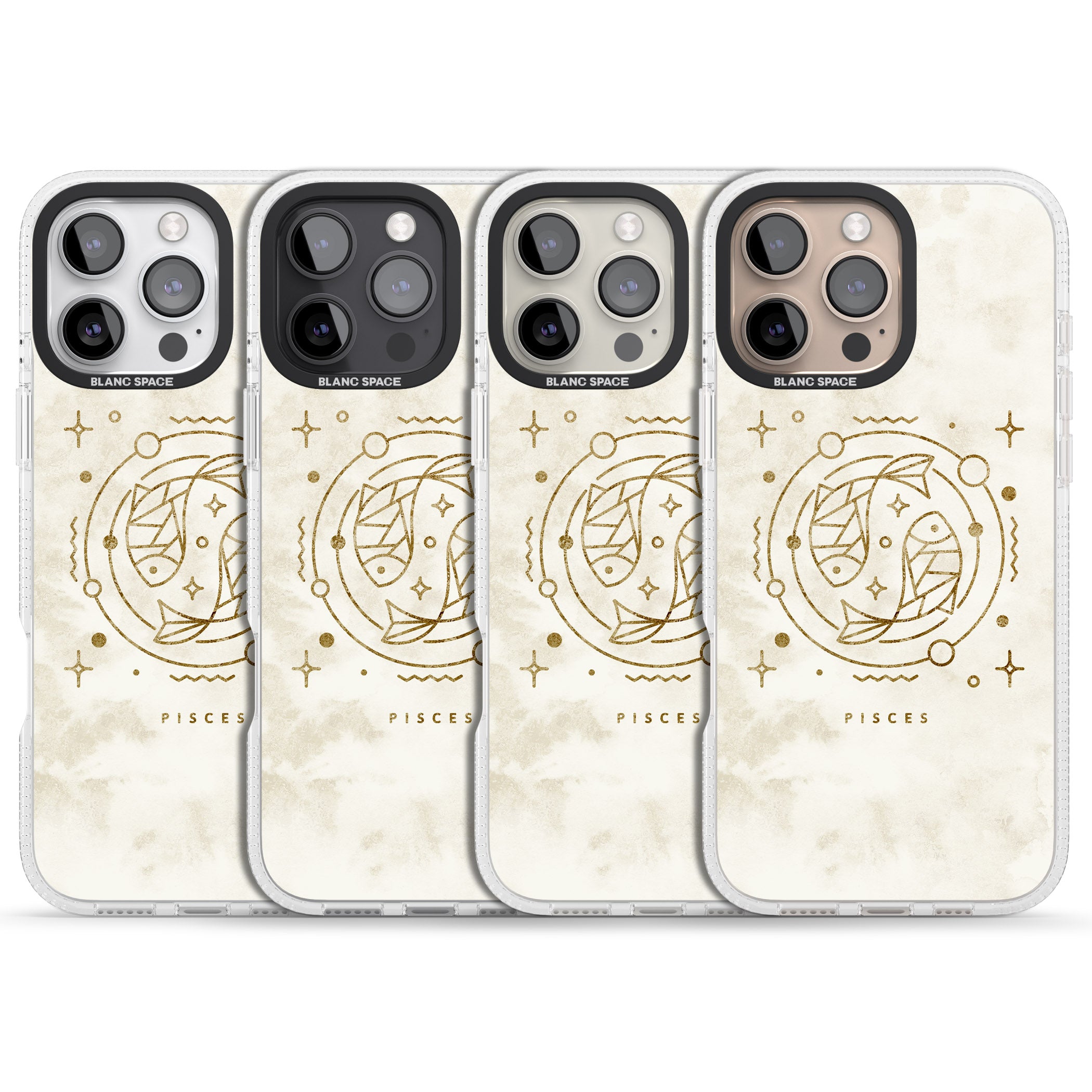Pisces Emblem - Solid Gold Marbled Design iPhone 16 Pro Max / 16 Pro Clear Case Impact Air - Blanc Space