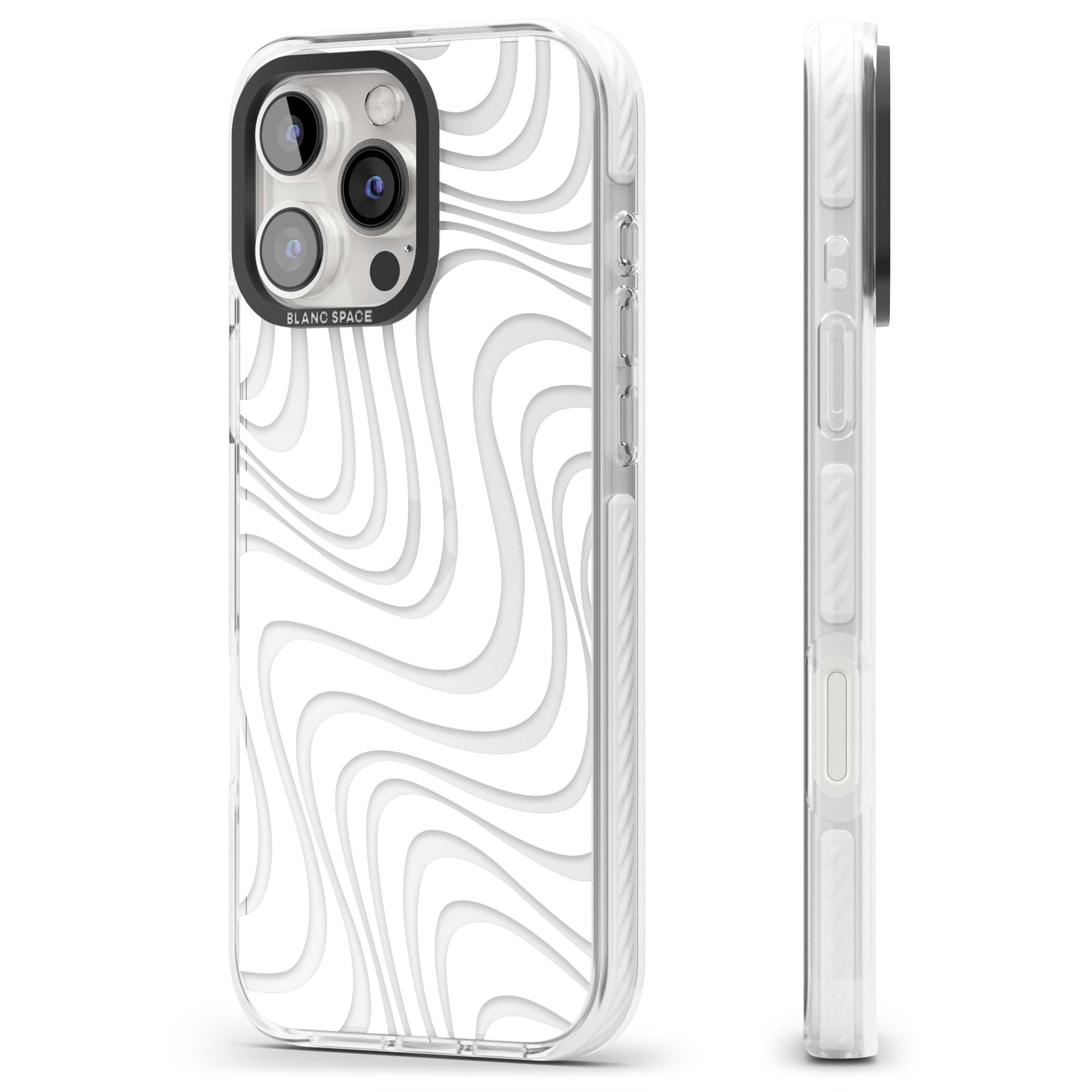 White Abstract Waves abstract iPhone case featuring flowing grey wave pattern on clear background | Clear Impact case for iPhone 16 Pro, iPhone 16 Pro Max