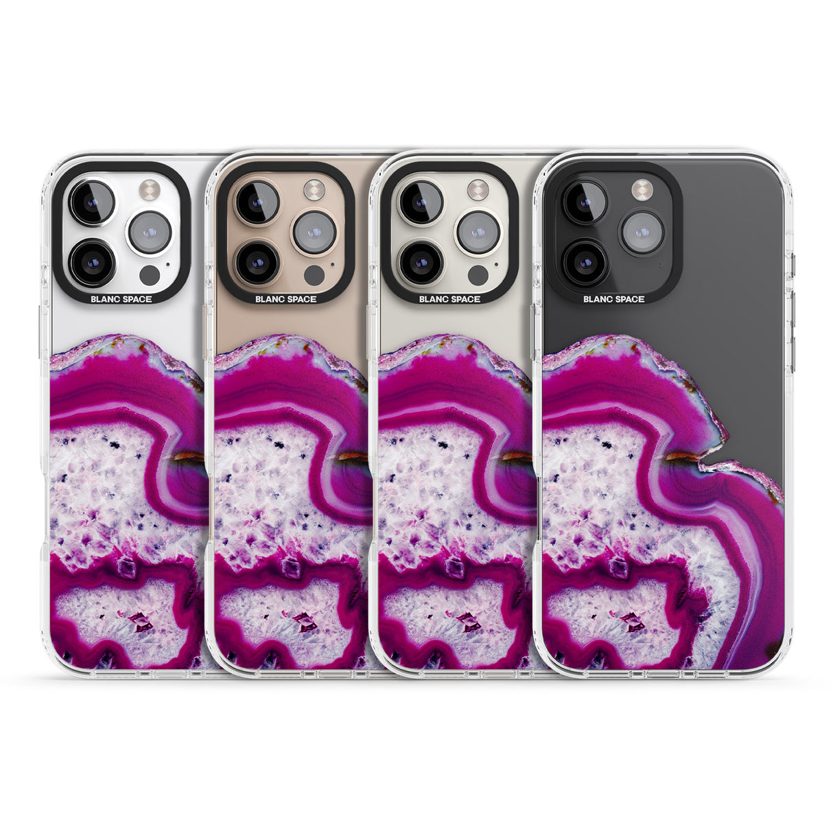 iPhone 16 Pro Max Violet & White Swirl Agate Crystal Clear Design Black Impact Phone Case