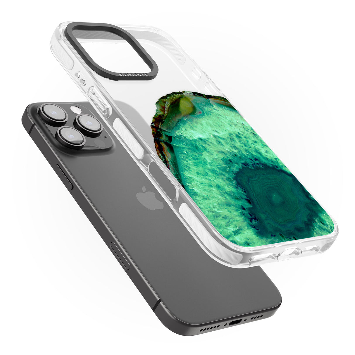 iPhone 16 Pro Max Emerald Green Gemstone Crystal Clear Design Black Impact Phone Case