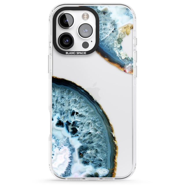 iPhone 16 Pro Max Blue, White & Yellow Agate Gemstone Black Impact Phone Case