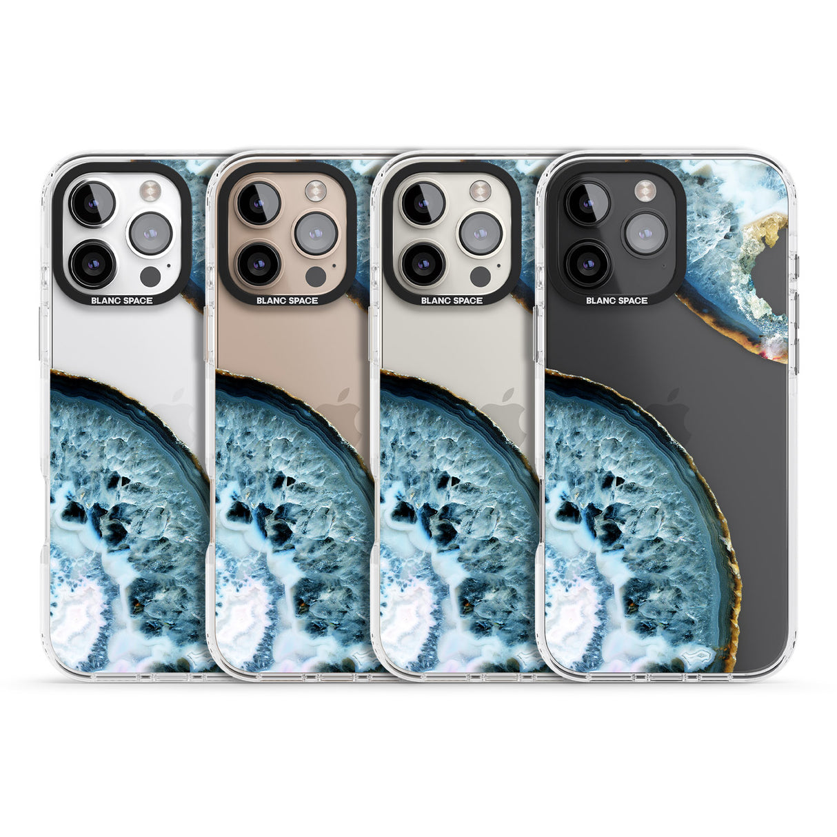 iPhone 16 Pro Max Blue, White & Yellow Agate Gemstone Black Impact Phone Case