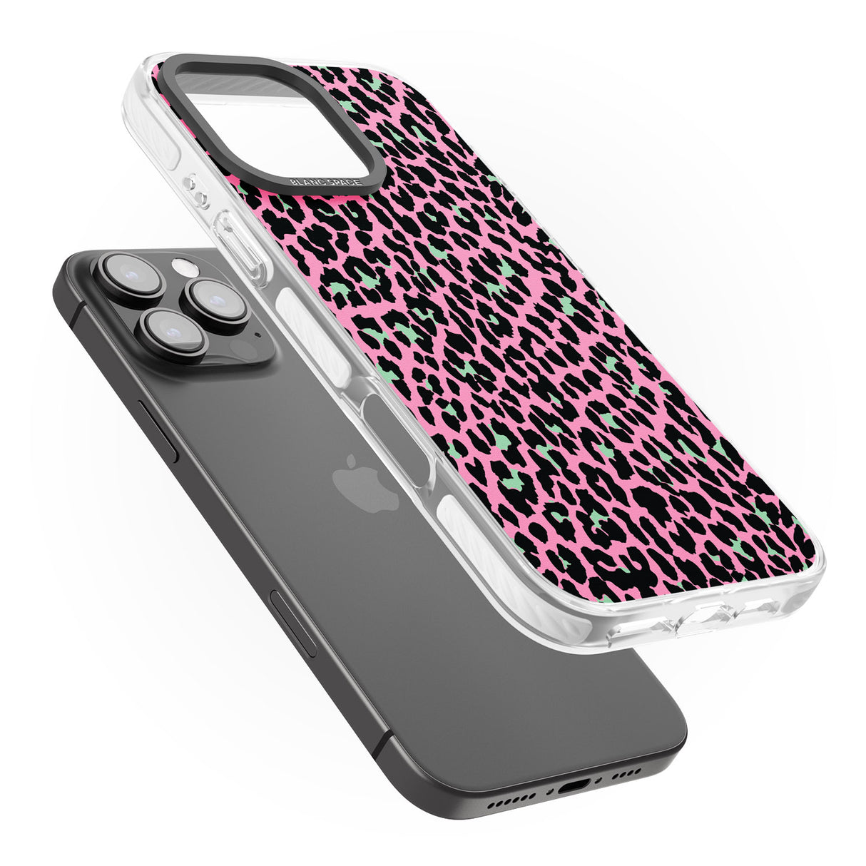 iPhone 16 Pro Max Green on Pink Leopard Print Pattern Black Impact Phone Case