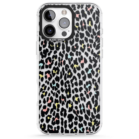 iPhone 16 Pro Max Mixed Pastels Leopard Print - Transparent Black Impact Phone Case