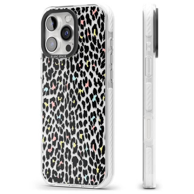 iPhone 16 Pro Max Mixed Pastels Leopard Print - Transparent Black Impact Phone Case