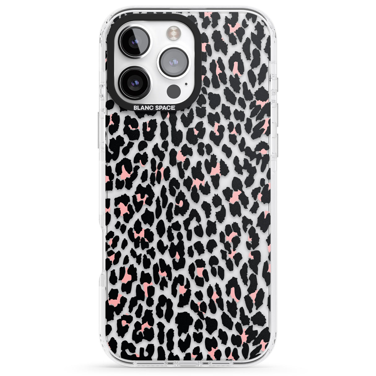 iPhone 16 Pro Max Light Pink Leopard Print - Transparent Black Impact Phone Case