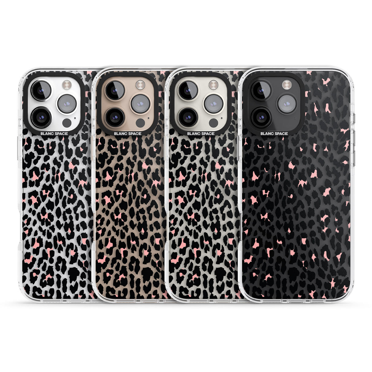 iPhone 16 Pro Max Light Pink Leopard Print - Transparent Black Impact Phone Case