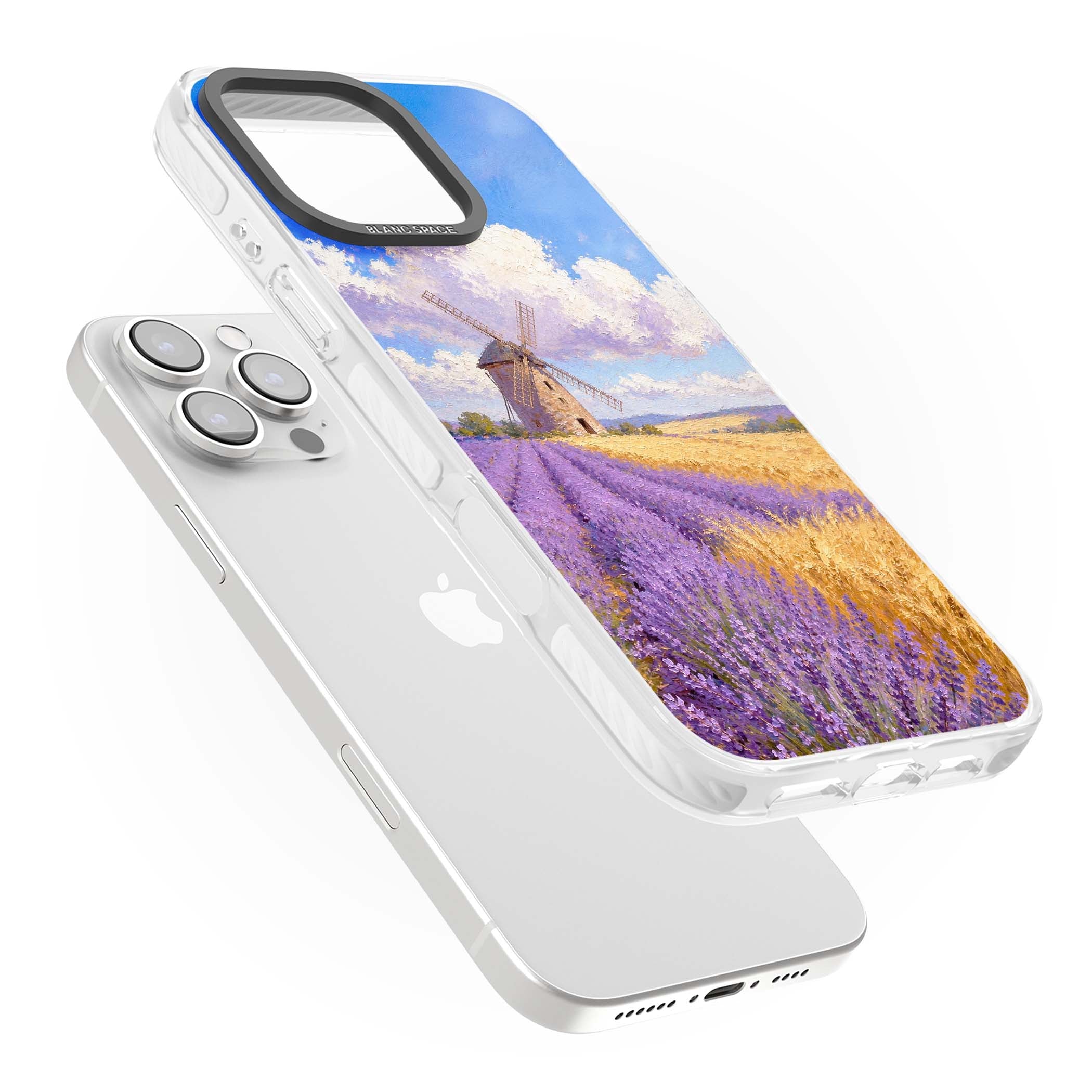 Lavender Mill cottagecore iPhone case featuring a French windmill, lavender field and golden wheat oil painting | Clear Impact case for iPhone 16 Pro, iPhone 16 Pro Max