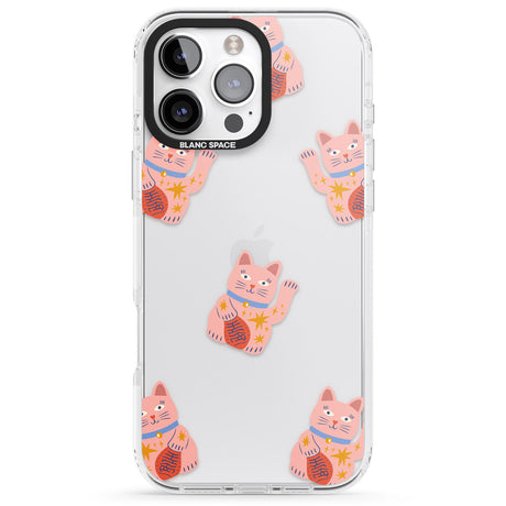 iPhone 16 Pro Max Waving Cat Pattern Black Impact Phone Case