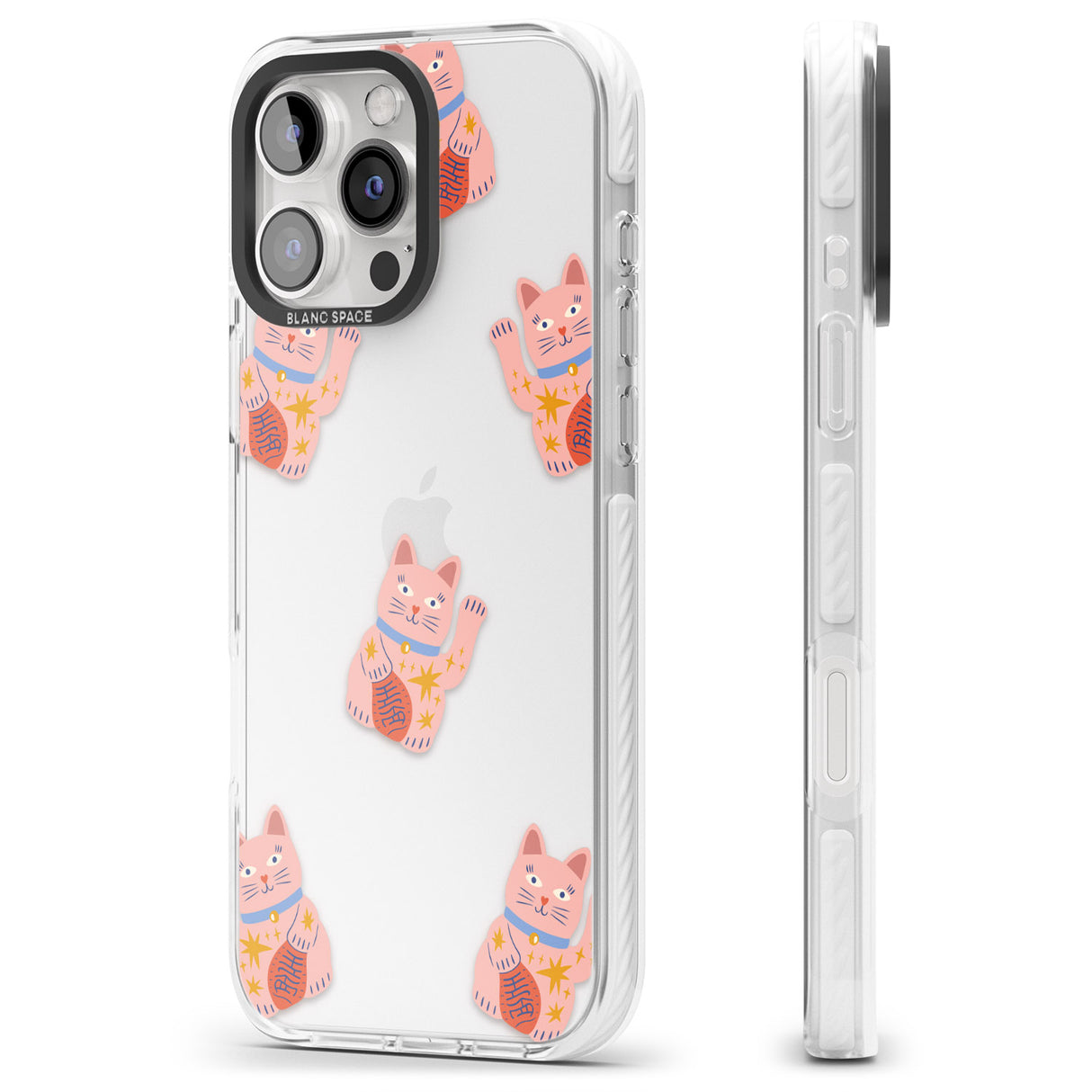 iPhone 16 Pro Max Waving Cat Pattern Black Impact Phone Case