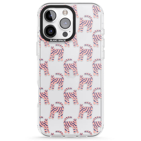 iPhone 16 Pro Max Pink and Blue Cat Pattern Black Impact Phone Case