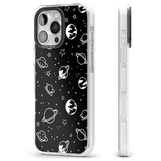 iPhone 16 Pro Max Cosmic Outer Space Design White on Black Black Impact Phone Case