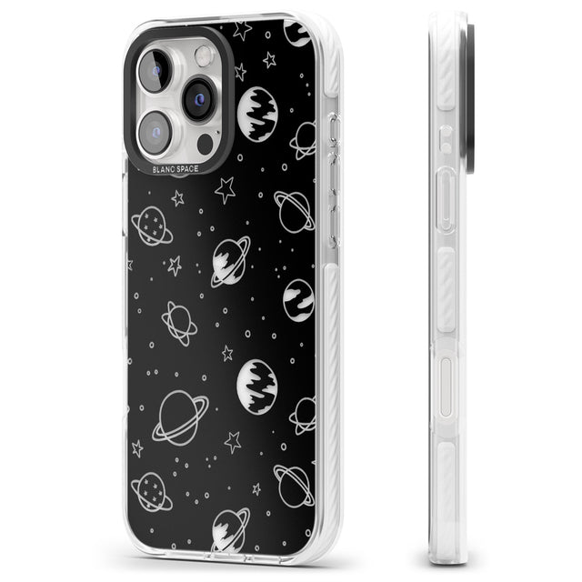 iPhone 16 Pro Max Cosmic Outer Space Design Clear on Black Black Impact Phone Case