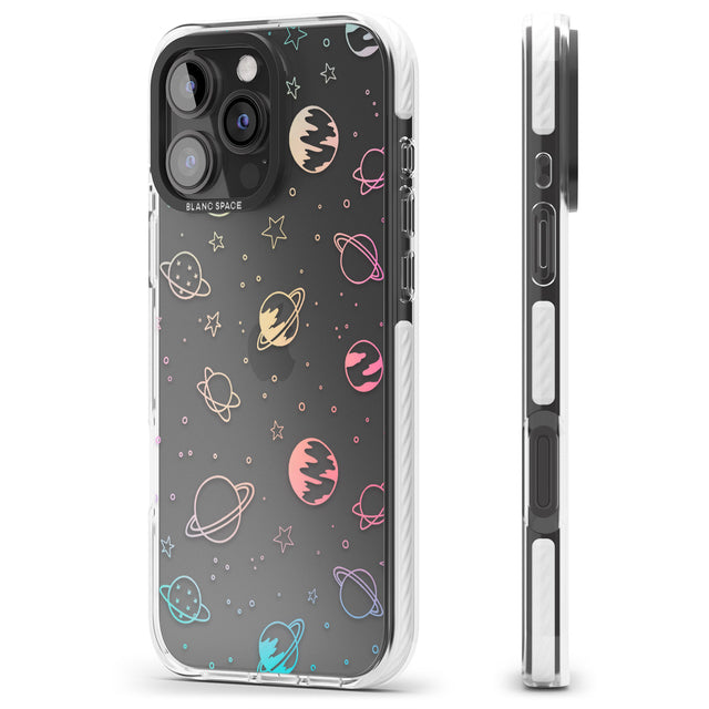 iPhone 16 Pro Max Cosmic Outer Space Design Pastels on Clear Black Impact Phone Case