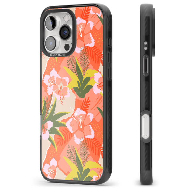 iPhone 16 Pro Max Hawaiian Flowers Abstract Pattern Black Impact Phone Case