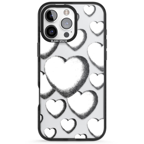 Hand-Drawn Hearts Black Impact Phone Case for iPhone 16 Pro, iPhone 16 Pro Max