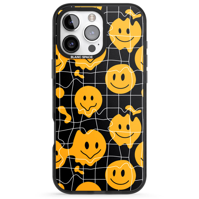 iPhone 16 Pro Max Acid Face Grid Pattern Black Impact Phone Case