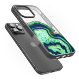 iPhone 16 Pro Max Neon Green & Blue Agate Crystal Transparent Design Black Impact Phone Case