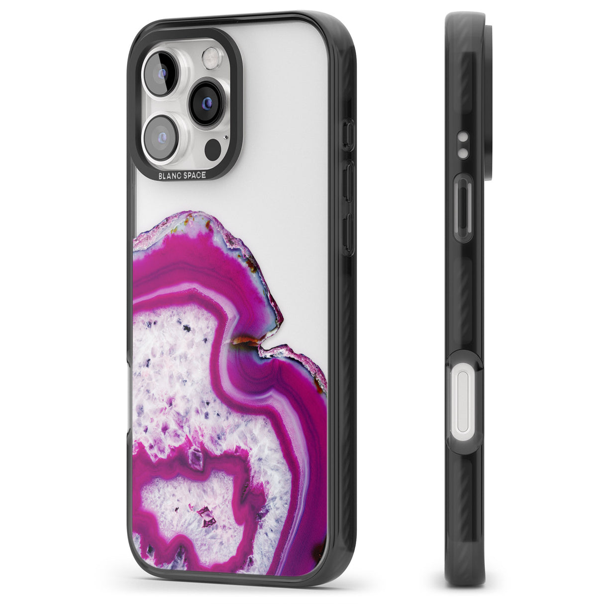 iPhone 16 Pro Max Violet & White Swirl Agate Crystal Clear Design Black Impact Phone Case