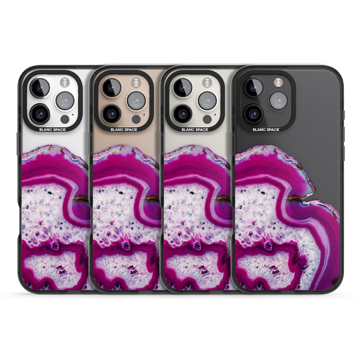 iPhone 16 Pro Max Violet & White Swirl Agate Crystal Clear Design Black Impact Phone Case