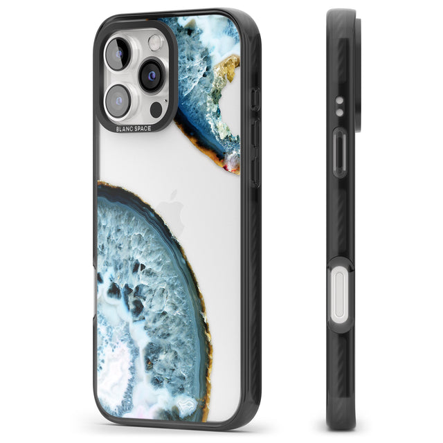 iPhone 16 Pro Max Blue, White & Yellow Agate Gemstone Black Impact Phone Case