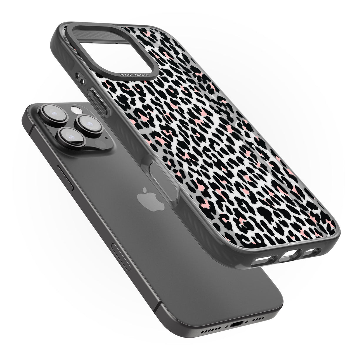 iPhone 16 Pro Max Light Pink Leopard Print - Transparent Black Impact Phone Case