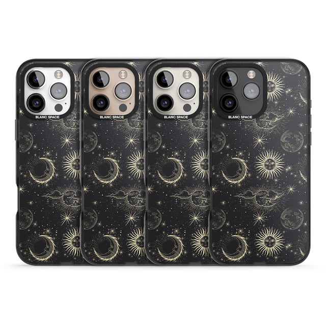 iPhone 16 Pro Max Large Suns, Moons & Clouds Astrological Black Impact Phone Case