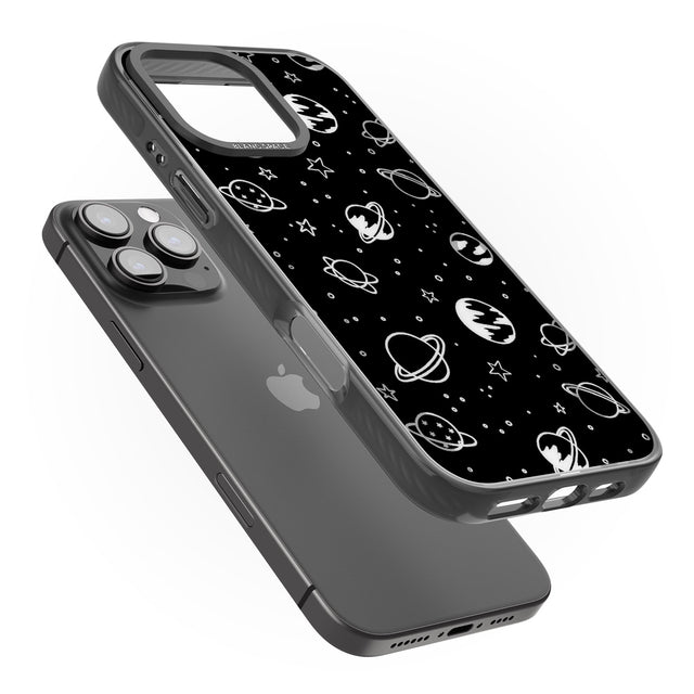 iPhone 16 Pro Max Cosmic Outer Space Design Clear on Black Black Impact Phone Case