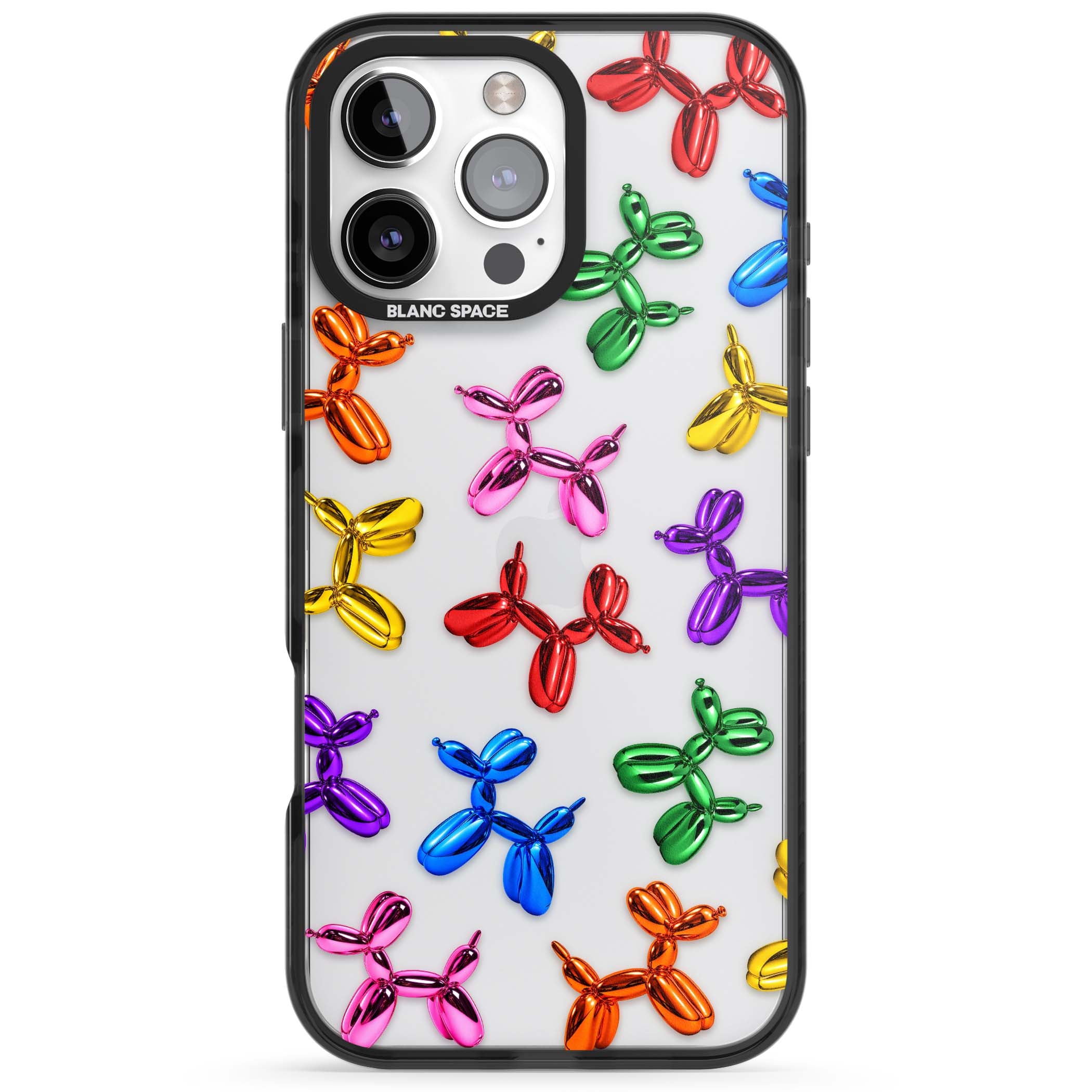 Balloon Dogs pop art iPhone case featuring rainbow chrome balloon dogs in Jeff Koons style | Black Impact case for iPhone 16 Pro, iPhone 16 Pro Max