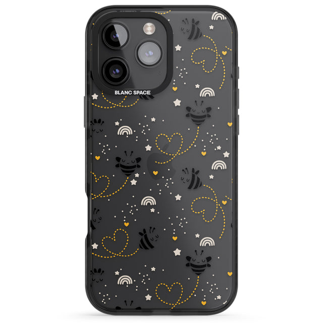 iPhone 16 Pro Max Sweet as Honey Patterns: Bees & Hearts (Clear) Black Impact Phone Case