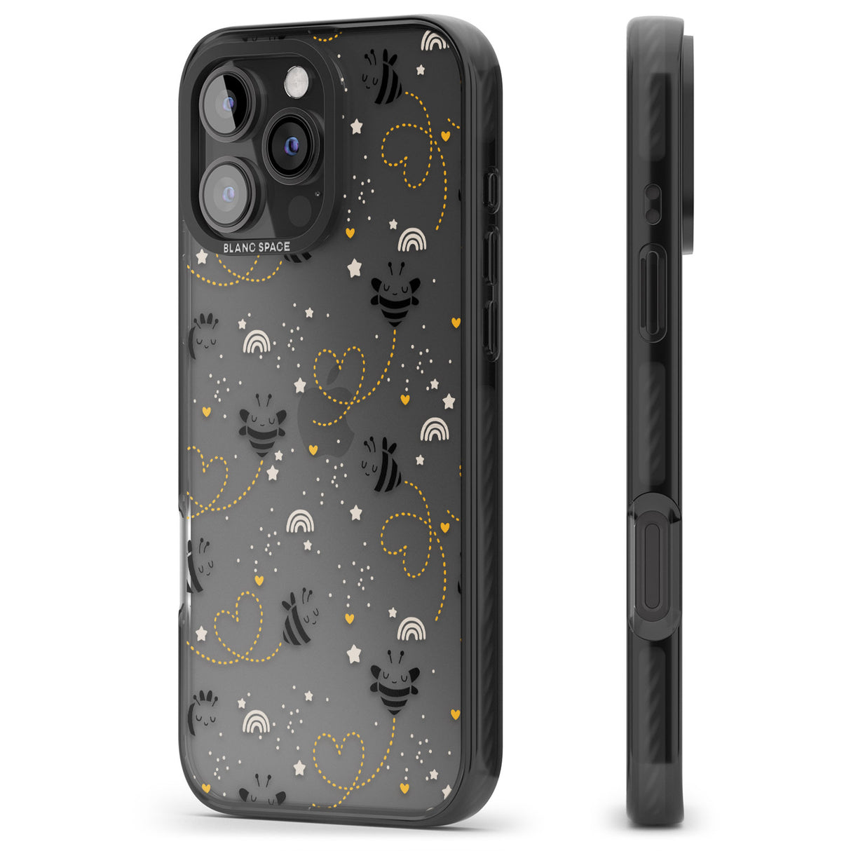 iPhone 16 Pro Max Sweet as Honey Patterns: Bees & Hearts (Clear) Black Impact Phone Case