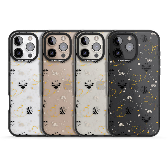 iPhone 16 Pro Max Sweet as Honey Patterns: Bees & Hearts (Clear) Black Impact Phone Case