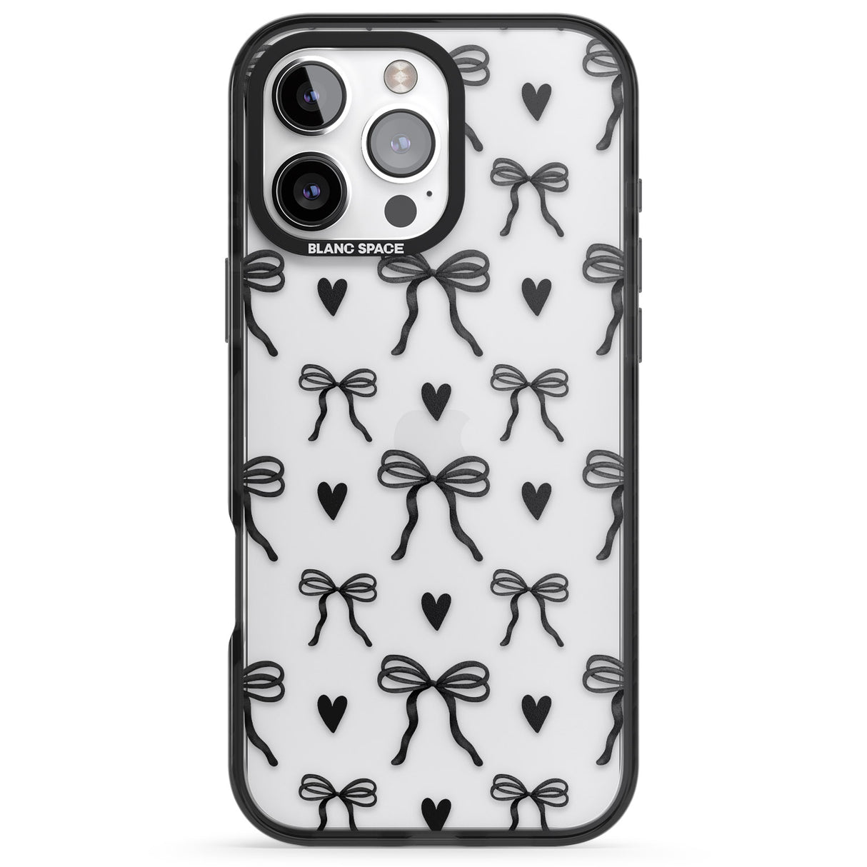 iPhone 16 Black Bows & Hearts Clear Impact Phone Case