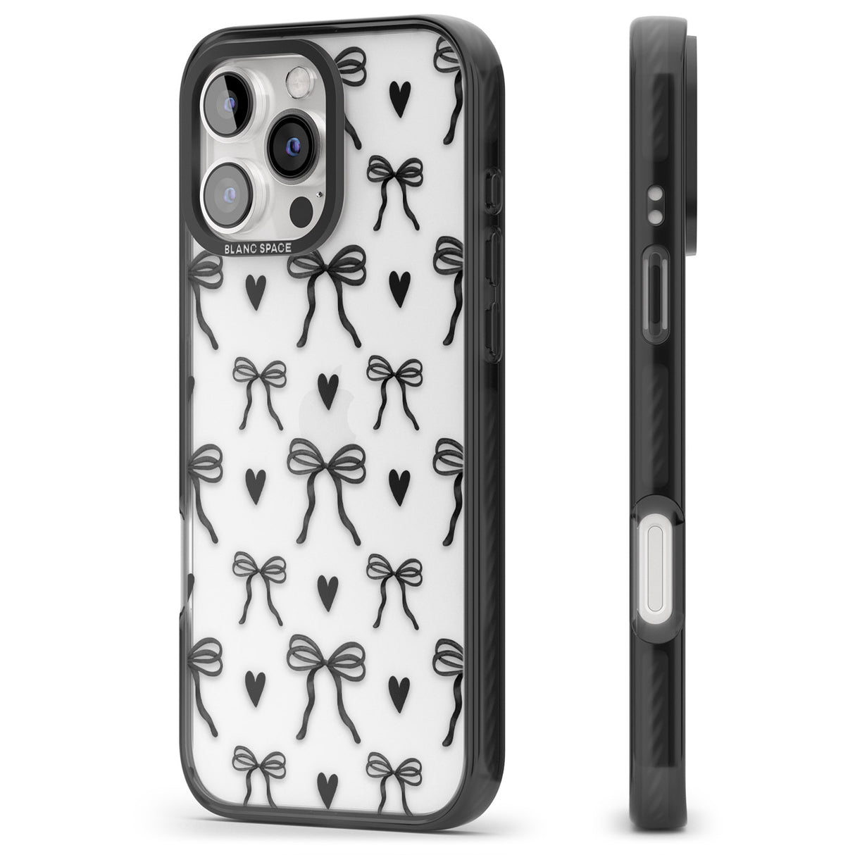 iPhone 16 Black Bows & Hearts Clear Impact Phone Case