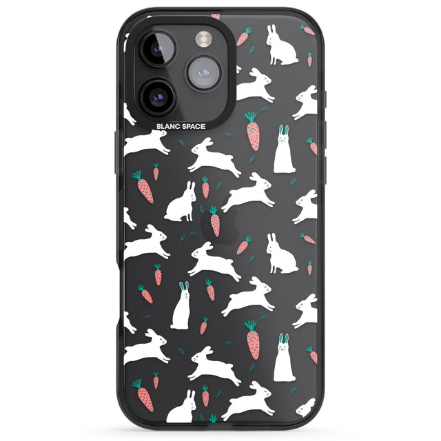 iPhone 16 Pro Max White Bunnies and Carrots Black Impact Phone Case