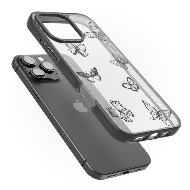 iPhone 16 Pro Max Grey Butterfly Line Pattern Black Impact Phone Case