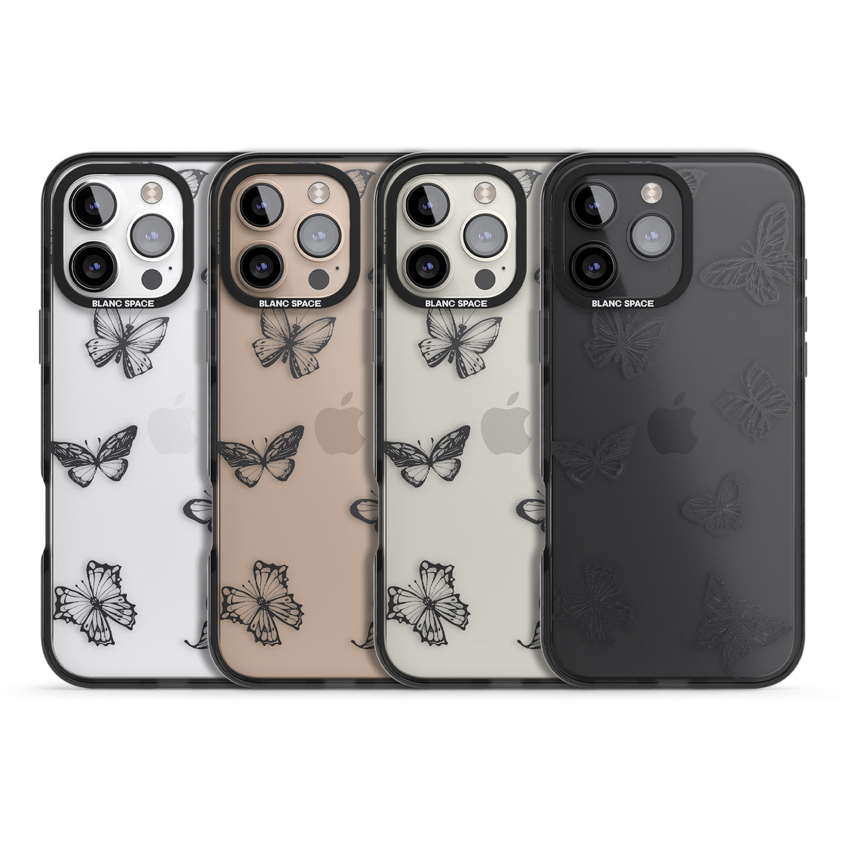 iPhone 16 Pro Max Grey Butterfly Line Pattern Black Impact Phone Case