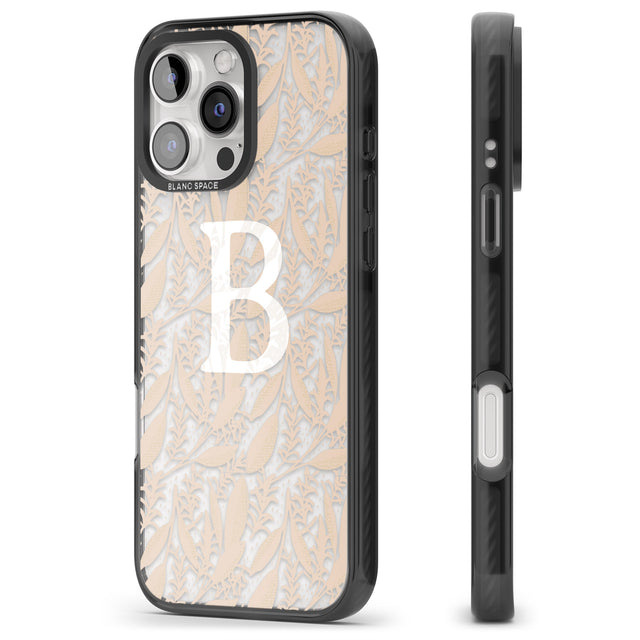 iPhone 16 Pro Max Personalised Subtle Monogram Abstract Floral Black Impact Phone Case